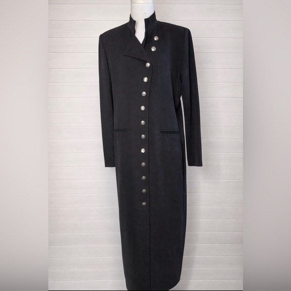 Virgo II Vintage Black Military Button Front Midi Dress – Size 16